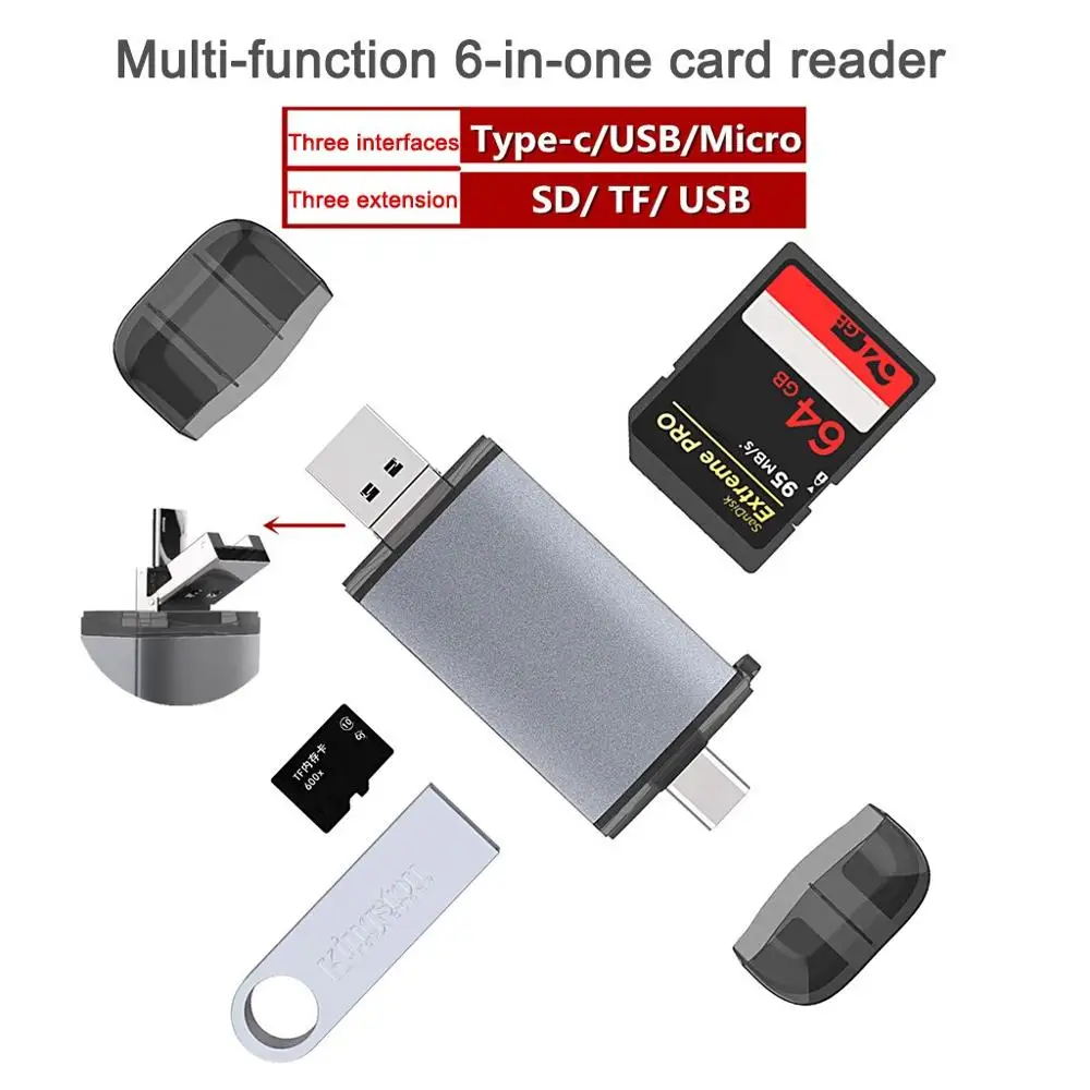 Белый Все в одном USB считыватель карт памяти Адаптер для SD TF type-C Micro-USB тонкий и портативный дизайн Широкая совместимость - Цвет: Белый