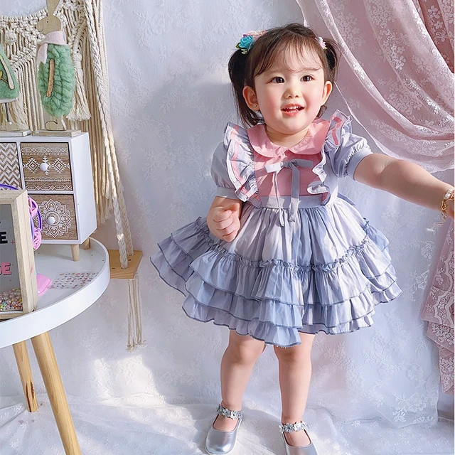 Ropa de bebé de España Vintage vestido gris de princesa para niñas pequeñas vestido cumpleaños para niñas verano niños ropa de moda para chicas - AliExpress