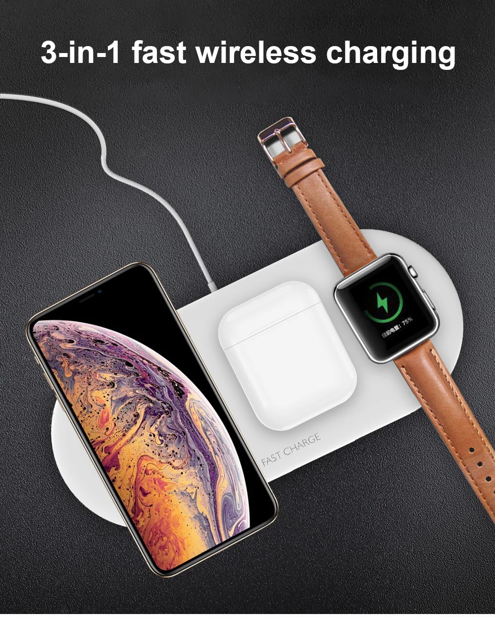 3 в 1 Airpower Qi Быстрое беспроводное зарядное устройство Pad Qi Беспроводное зарядное устройство держатель для Apple Watch 4 3 2 1 для мобильных телефонов быстрое зарядное устройство