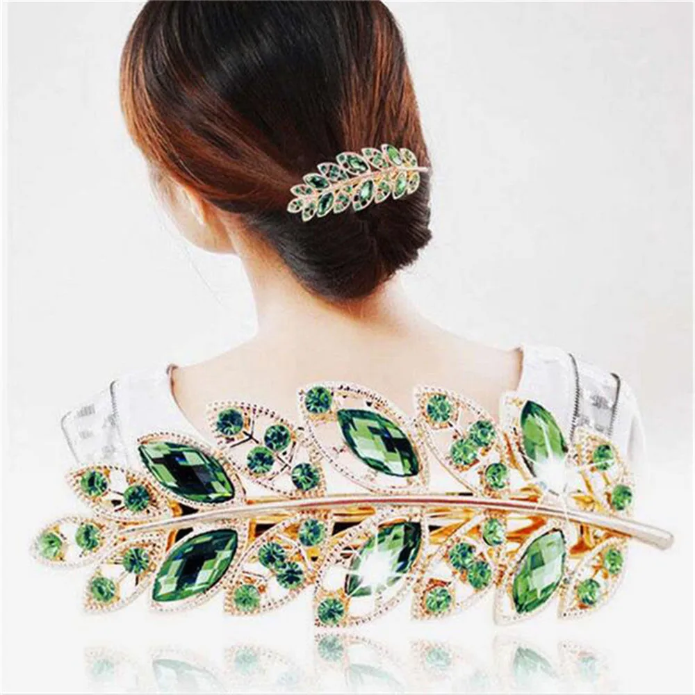 

Beauty Women Fashion Hair Clip Creative Leaf Crystal Alloy Rhinestone Barrette Hairpin Headband Korean Hair Accessories