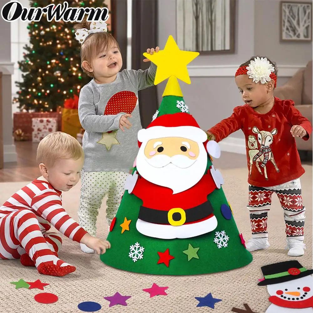 

OurWarm 3D DIY Toddler Felt Christmas Tree with Snowman Santa Clause Ornaments Kids Gifts Toys New Year Xmas Party Decoration