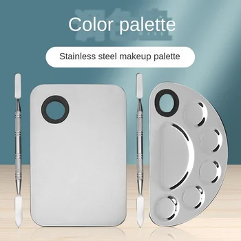 

2 Pack Makeup Palette Nail Art Polish Mixing Plate Stainless Steel 5 Holes Palette With Spatula Tool For Eye Shadow Eyelash