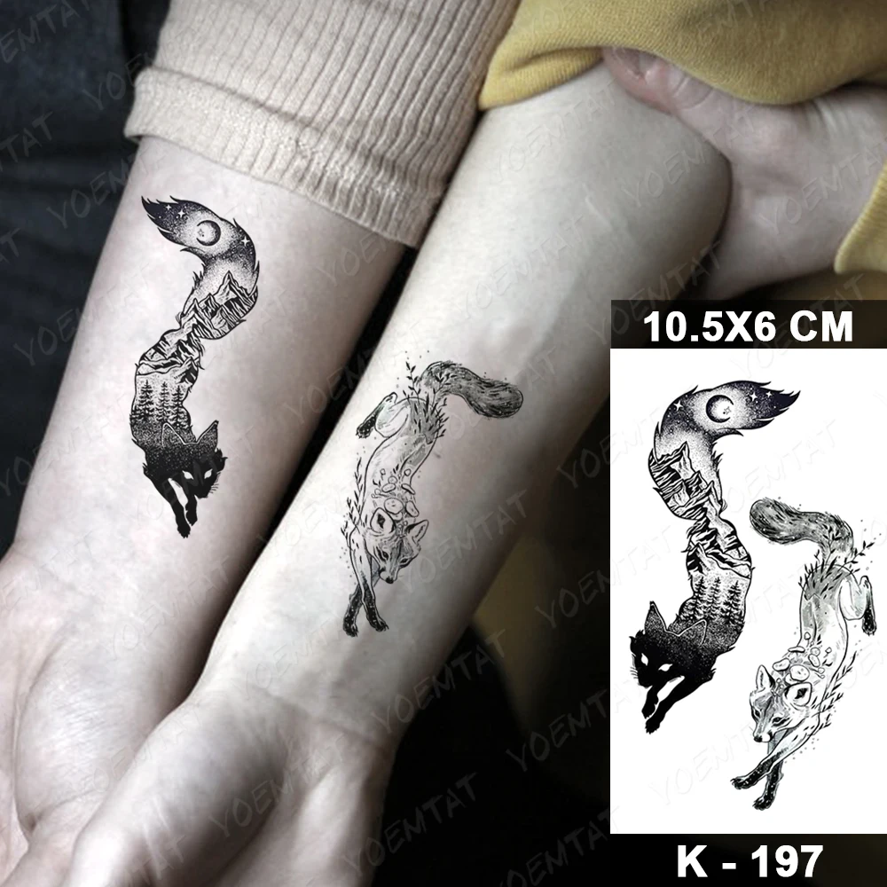 3D Waterproof Temporary Tattoo Sticker Fox Sky Mountain Flash Tatoo Forest Sun Moon Arm Wrist Fake Tatto For Body Art Women Men