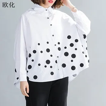 

2020 Summer Women Blouse Plus Size 4XL 5XL 6XL Cotton Oversize Batwing Sleeve Vintage Polka Dot Cardigan Shirt Roupa Feminina