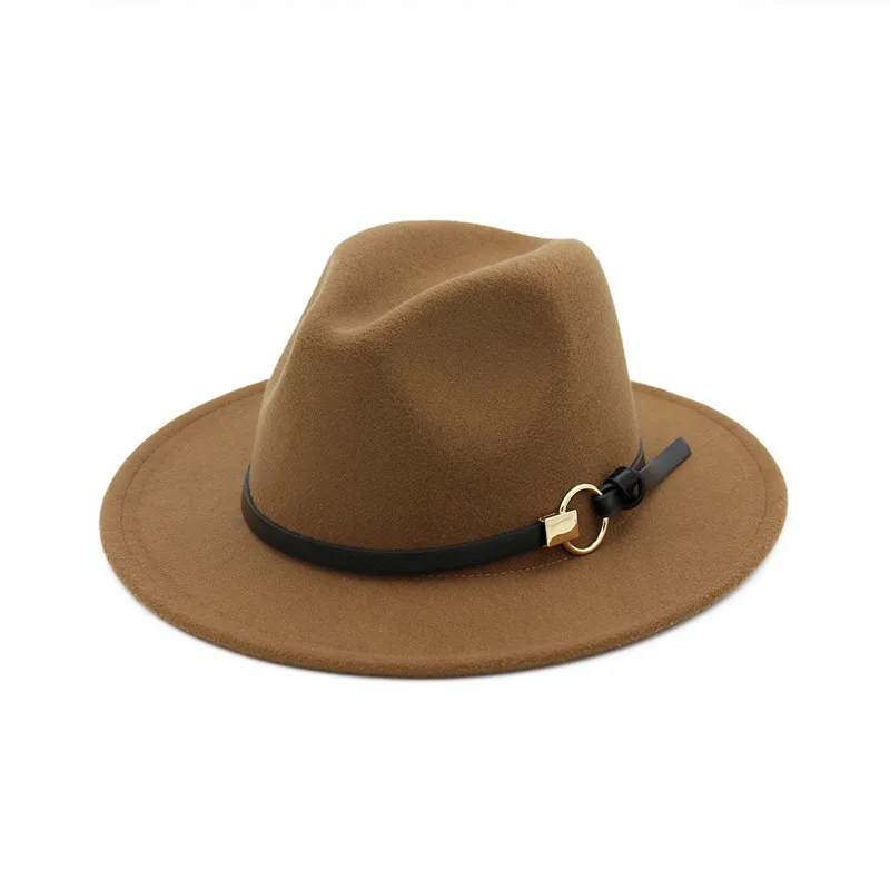 

2020 new metal ring simple with flat eaves large edge wild jazz hat wool hat formal wool unisex