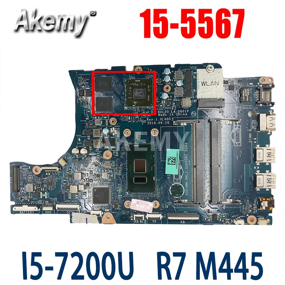 Akemy BAL20 LA-D801P Main Board For INSPIRON 15-5567 5567 CN-02PVGT 02 ...