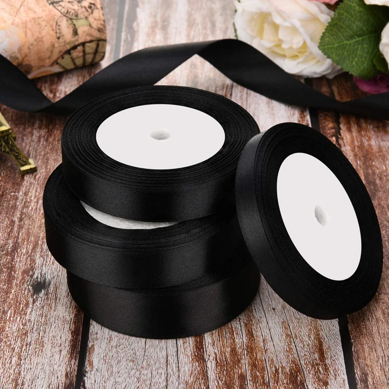 6mm-50mm bow handmade satin Black ribbon 25yards DIY grosgrain ribbons for crafts tapes flower cake gift packaging shop supplies satin ribbons grosgrain ribbon satin ribbon ribbon decoration ribbon supplies wrapping ribbon