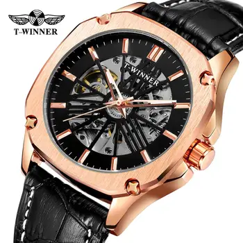 

T-WINNER New Arrival Relogio Masculino Montre Homme Luxury Automatic Genuine Leather Mens Watches Bracelet Wristwatch