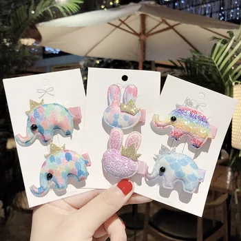 

2Pcs Kids Glitter Whale Elephant Cartoon Hair Clip Duckbill Clip Cute Girl Baby Hair Clip Side Hair Accessories Barrette