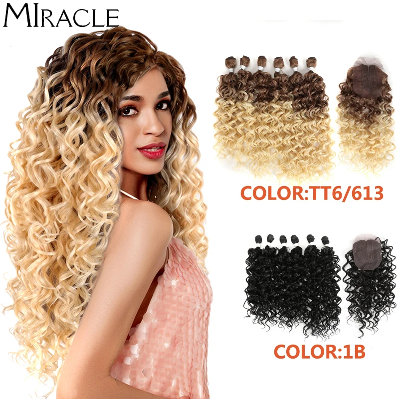 

Synthetic Hair Extension Water Wave With Closure Ombre Blonde Deep Wave Bundles With Closure 613 Hair Kinky Curly Wave Full He