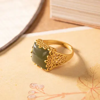 

Vermeil Handmade Open Cuff One Size Gold Ring Antique Style Square Natural Purple/Red/Green Gem Stone Silvery-gilt Ring Mom Gift