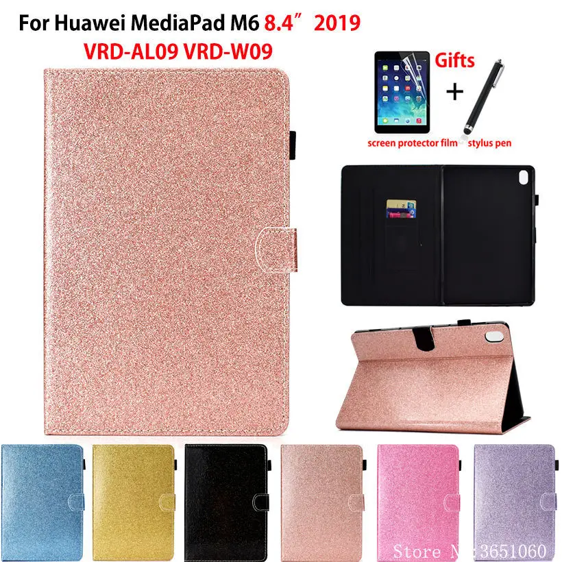 

Glitter Case for Huawei Mediapad M6 8.4" VRD-AL09 VRD-W09 2019 Smart Cover Funda Tablet Flip Stand Shell Coque +Gift