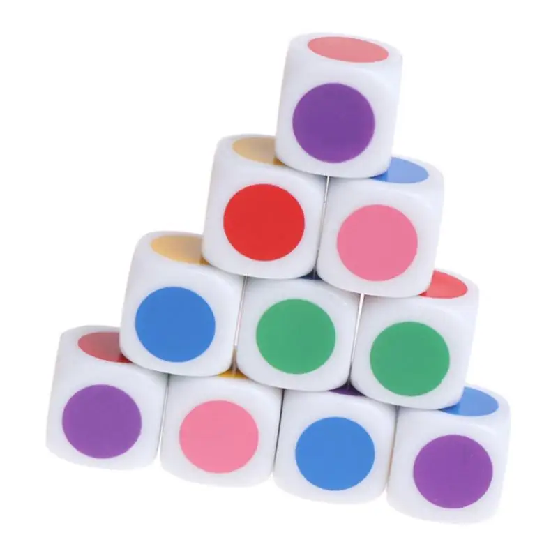 10pcs 16mm Opaque Six Sided 6 Color Dot Dice Games D6 D&D RPG 