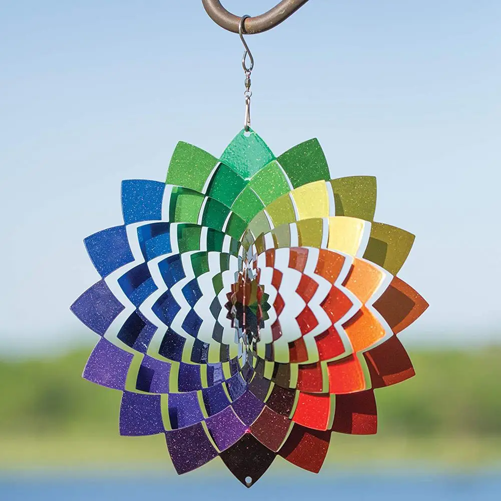 Color Wind Spinner Rotating Wind Chime Metal Hanging Spinner