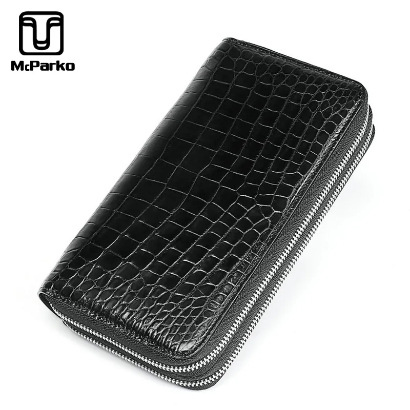 

McParko Authentic Crocodile Leather Wallet Men Clutch Wallets Double Zipper Design Card Holder Wallet Luxury Brand Handy Purse