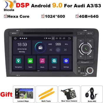 

7" IPS DSP 4+64G Hexa Core Android 9 Car DVD Stereo Audio Radio For Audi A3/S3 2002-2011 Touchscreen Car DVD Player GPS Headunit