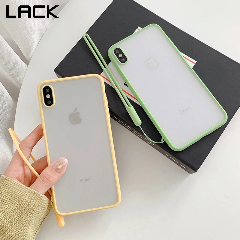 

LACK Candy Color Matte Couple Phone Case For iphone X XS Max XR Cases For iphone 7 8 6 6S P lus Cover With Wrist Strap Lanyard