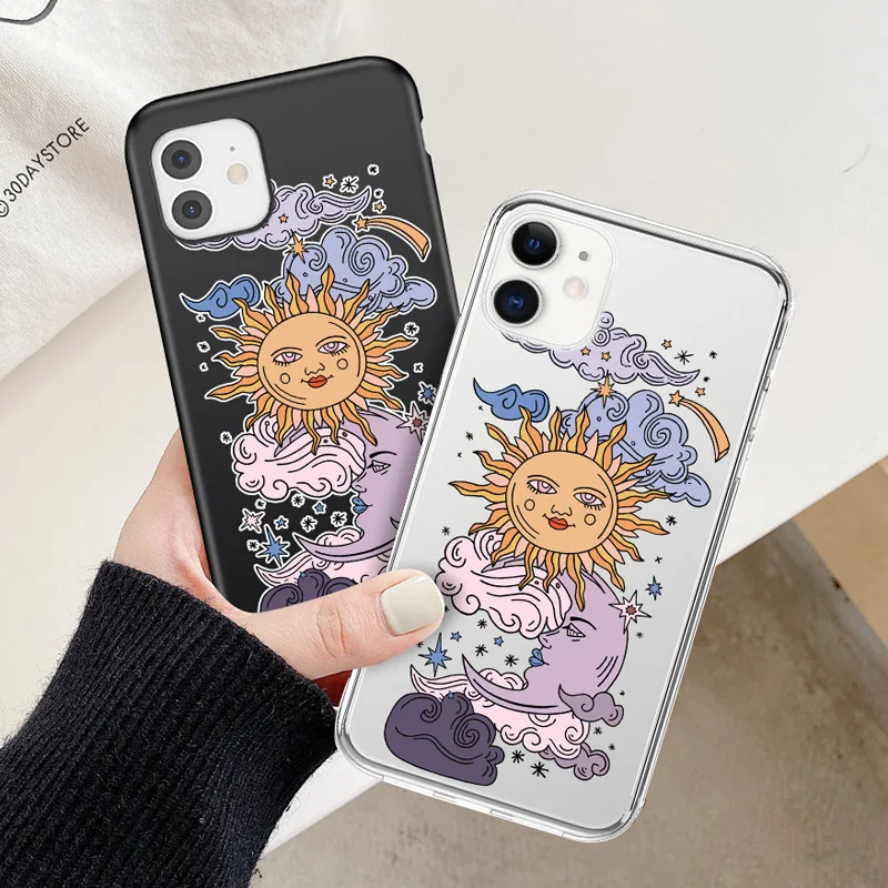 Funny Sun Moon Face Clear Phone Case For iPhone 11 Pro Max X XS XR Xs Max Soft TPU Clear Back Cover For iPhone 6 6s 7 8 Plus