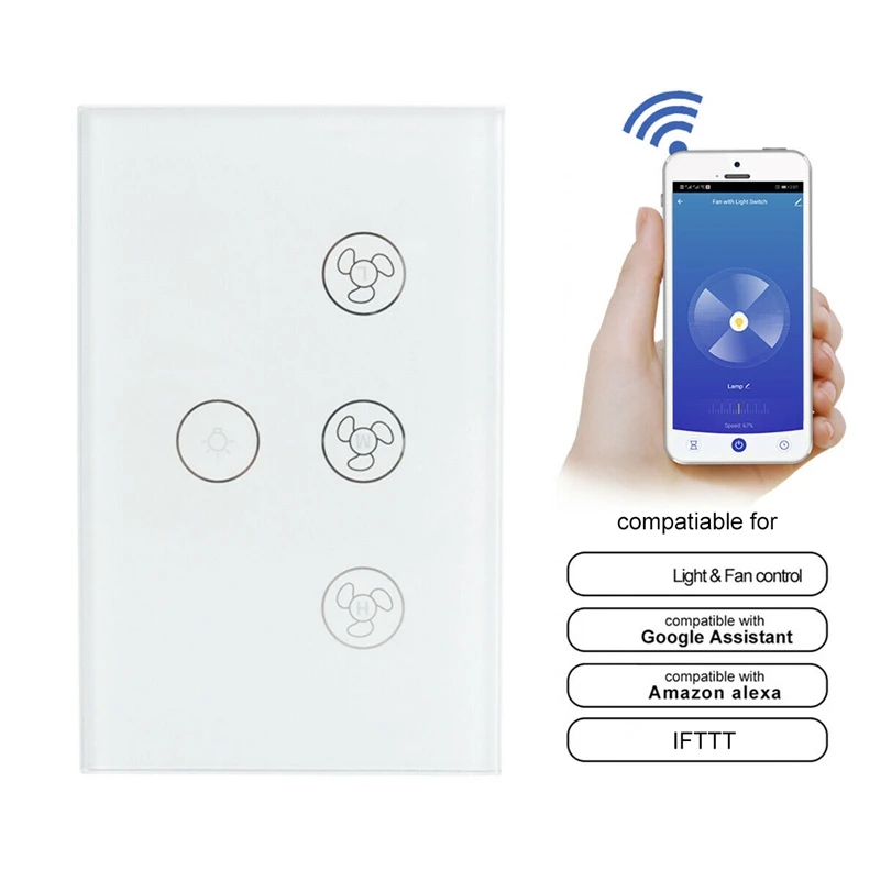 

MOOL 12cm WiFi Smart Fan Switch with Light Control Remote Control Speed Control Compatible for Alexa/Amazon ECHO/Google Home