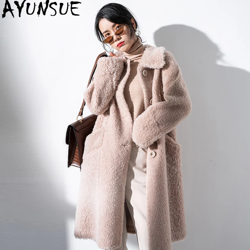AYUNSUE 2020 натуральное меховое пальто зимнее для женщин овчины 100% шерстяное Женская