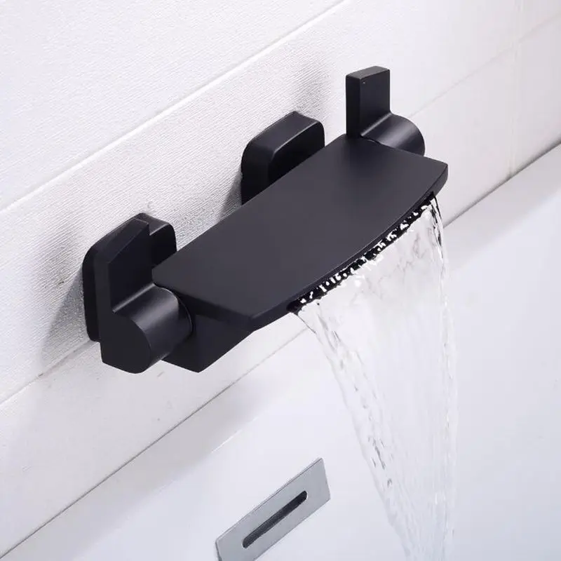 Black Vidric Wall Bathroom Bath Faucets Bathtub Cold Hold Mixer Faucet Waterfall Crane Chrome Finished Shampoo Storage ELM1415 - Цвет: Black