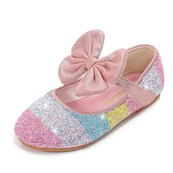 

Size 24-36 Spring Autumn Kids Shoes For Girl Bling Sequins Rhinestone Girls Shoes Party Princess Flats Sandals Pink Silver