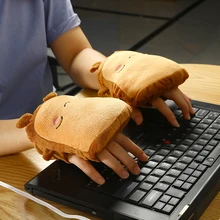 Теплые перчатки с USB подогревом с героями мультфильмов пара грелок перчатки без пальцев плюшевая подкладка милый тост форма Новогодние рождественские подарки