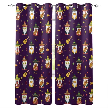

Mexican Festival Guitar Purple Dwarf Printing Curtains Living Room Bedroom Curtain Necessary Home Decoration Kids Window Drapes