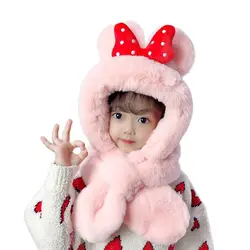 Doitbest Big Bowknot Children Winter hats beanies set Kids Child villus fur hat scarf One piece boys girls Earflap caps