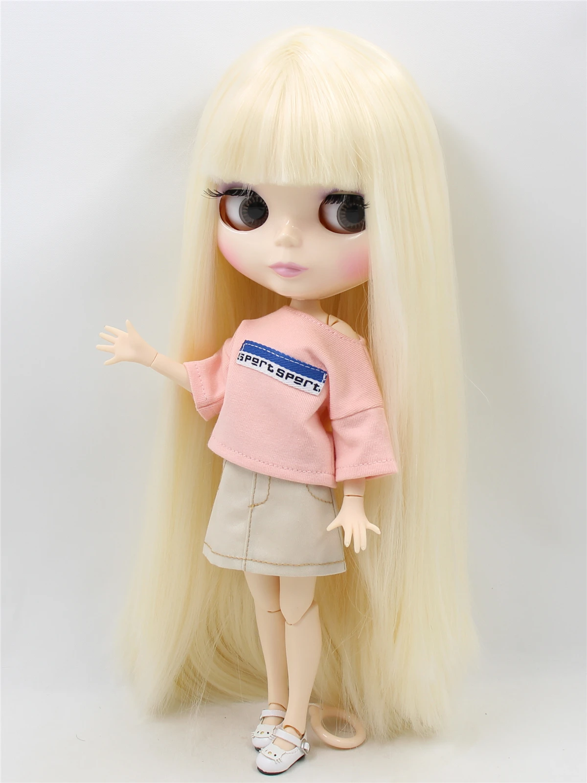 Tabitha - Premium Custom Neo Blythe Dukke med blondt hår, hvit hud og skinnende søtt ansikt 2