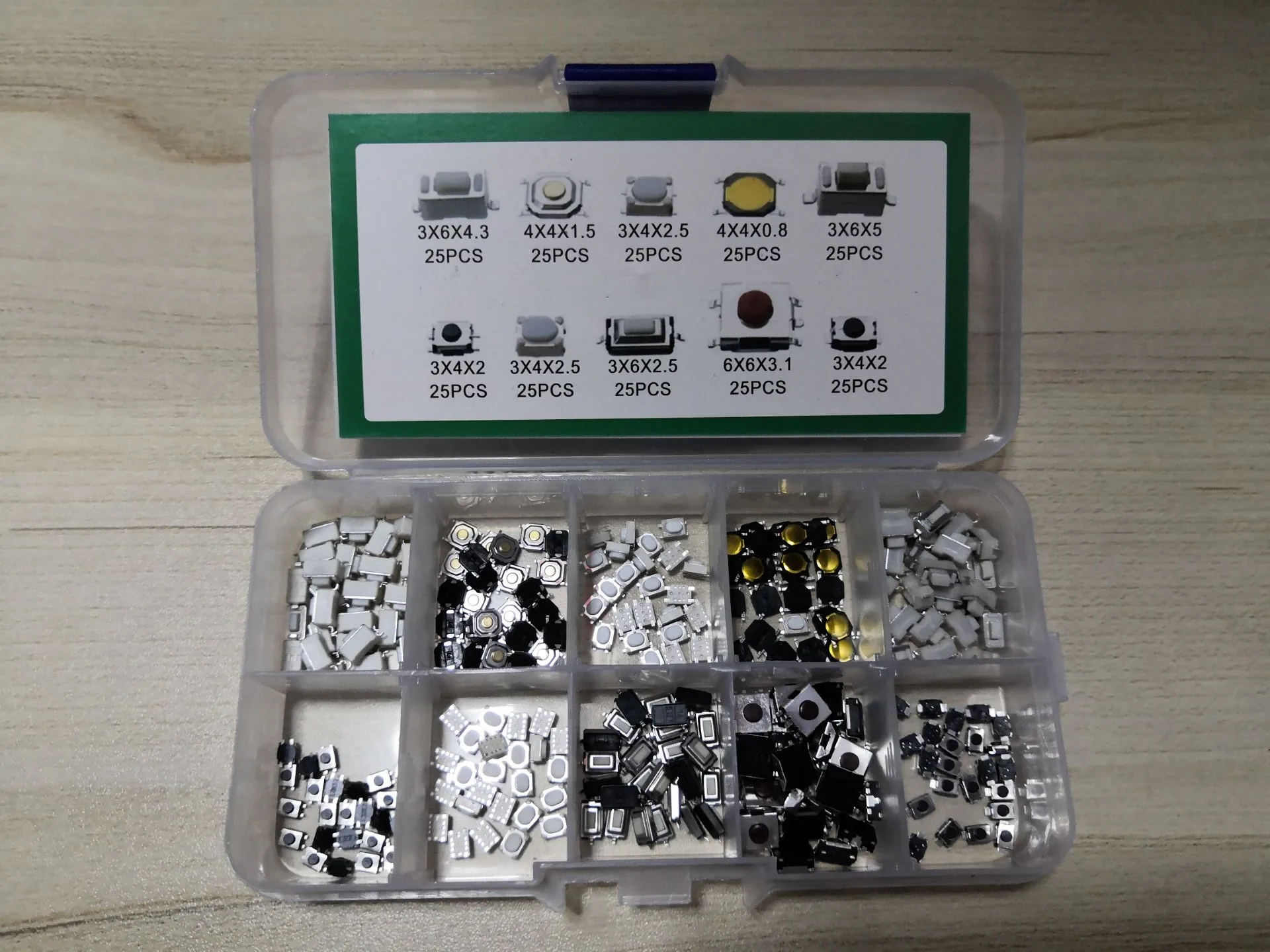 10Value X 25Pc = 250Pcs Button Touch Switch Kit Box 3*4*2/3X4X2.5/3*4*4.3Mm 3*6*2.5/3X6X5Mm 4*4*0.8/4*4*1.5Mm 6*6*3.1Mm Assort Mix