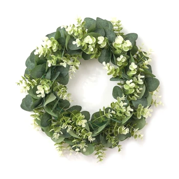 

45cm Artificial Flower Front Door Wreath with Money Leaf Green Leaves Wall Decor