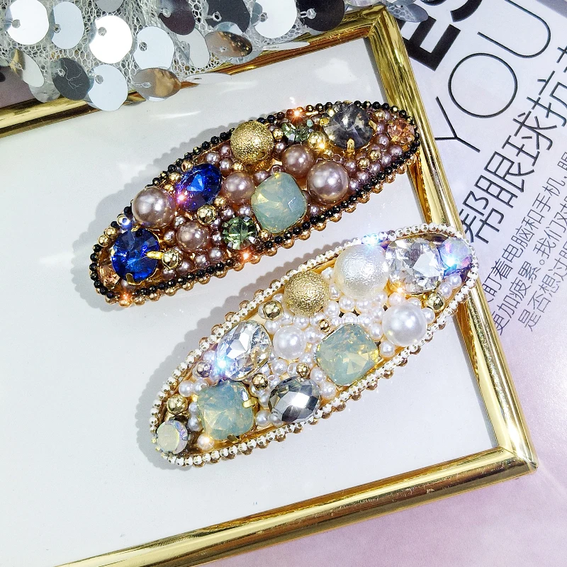 

Ins Retro Bling Hair Clips For Women Girls Pearl Rhinestone Colorful Hair Accessories Korean Style Crystal Spring Clip Hairpins