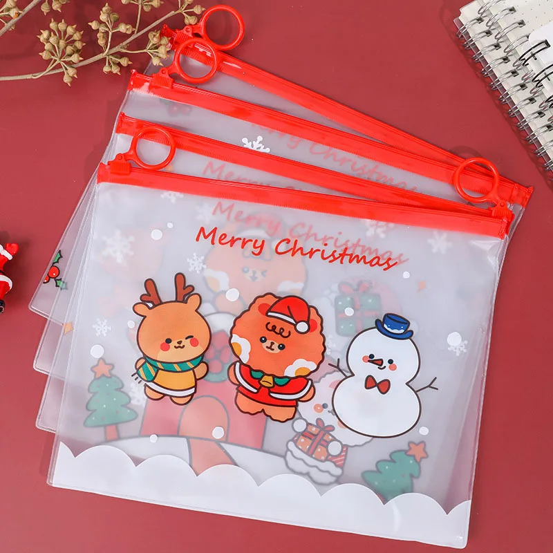 

Cartoon Christmas Snowman Deer PVC File Bag Pencil Case File Folder Documents Filling Bag Office School Suppllies Stationery