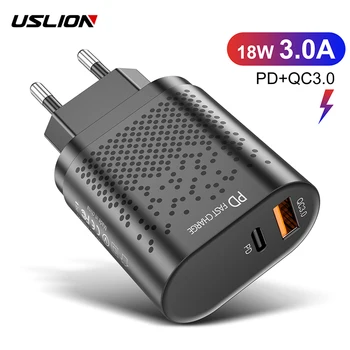 

USLION EU/US Plug PD USB Charger 36W 3A Quik Charge 3.0 Mobile Phone Charger For iPhone 11 Samsung Xiaomi Fast Wall Chargers