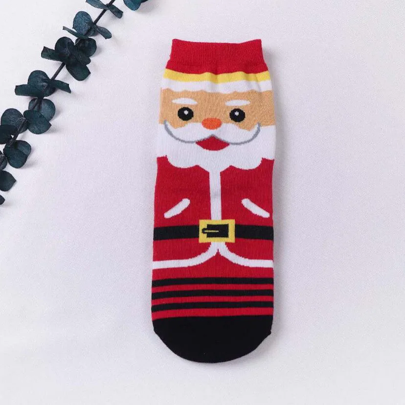 PEONFLY/Новинка года; милые женские носки из чесаного хлопка с рисунком Kawaii; женская забавная для кошек собак; Повседневные Носки с рисунком снега; Рождественский подарок - Цвет: 1979C