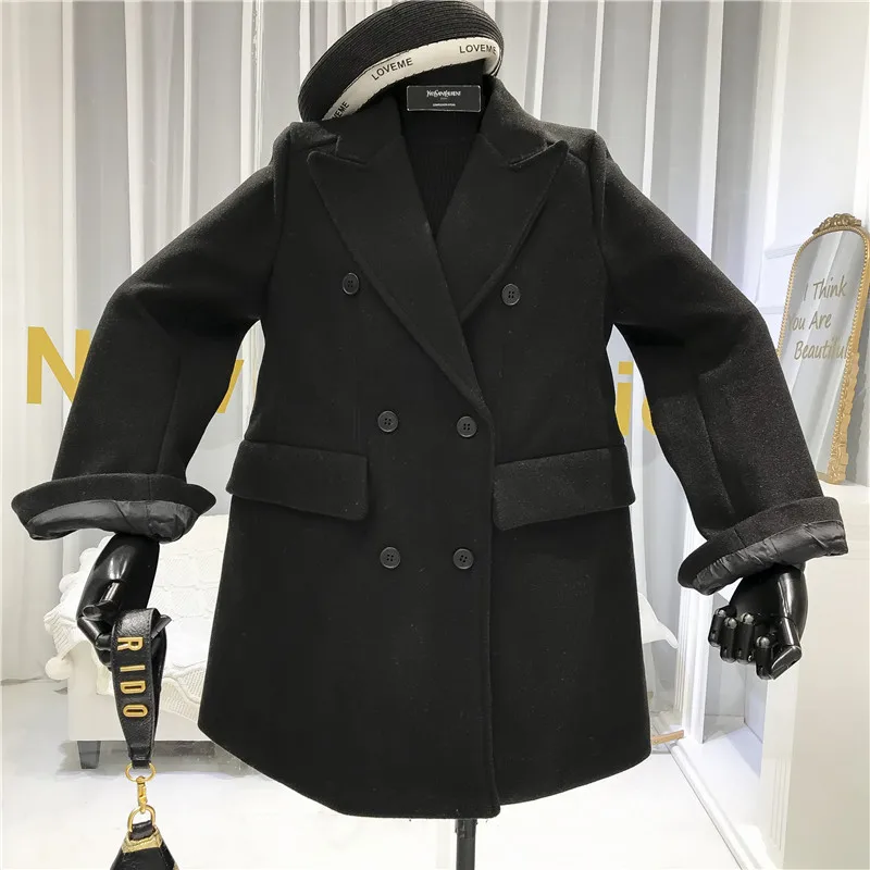 Двубортное зимнее пальто для женщин Abrigos Mujer Elegante отложной воротник на пуговицах однотонный Блейзер Куртка Теплый Толстый черный