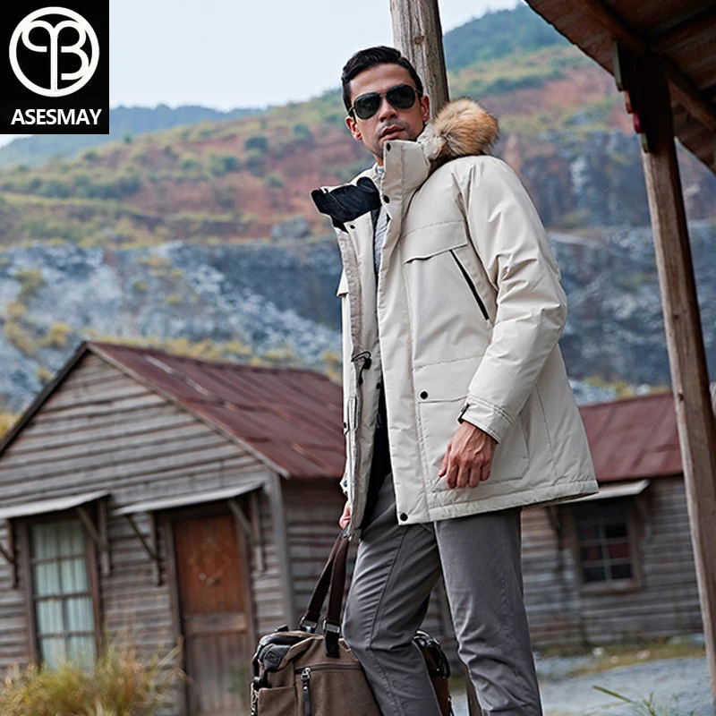 men winter coat down jacket warm parkas fur hooded long white duck down male brand coats tracksuits snow outerwear