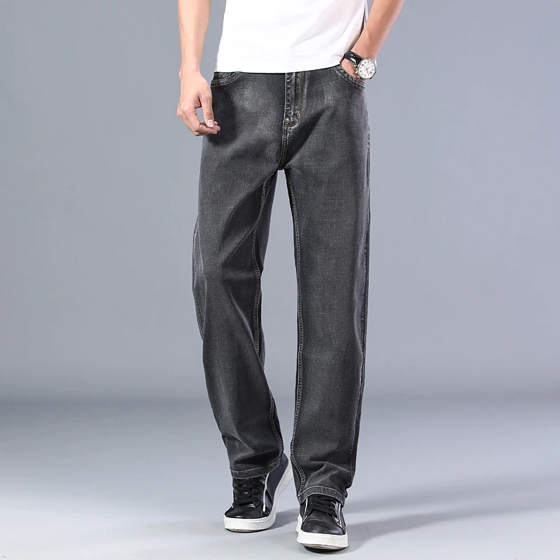 New Classic Stretch loose straight denim trousers male brand pants plus size 40 42 44 men's thin blue jeans advanced,denim pants,denim trousers