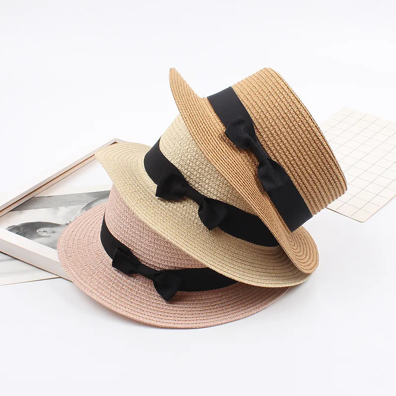 Соломенная Солнцезащитная женская шляпа с бантом для отдыха, женская летняя однотонная шляпа, солнцезащитный козырек, Соломенная пляжная шляпа czapka zimowa# X2
