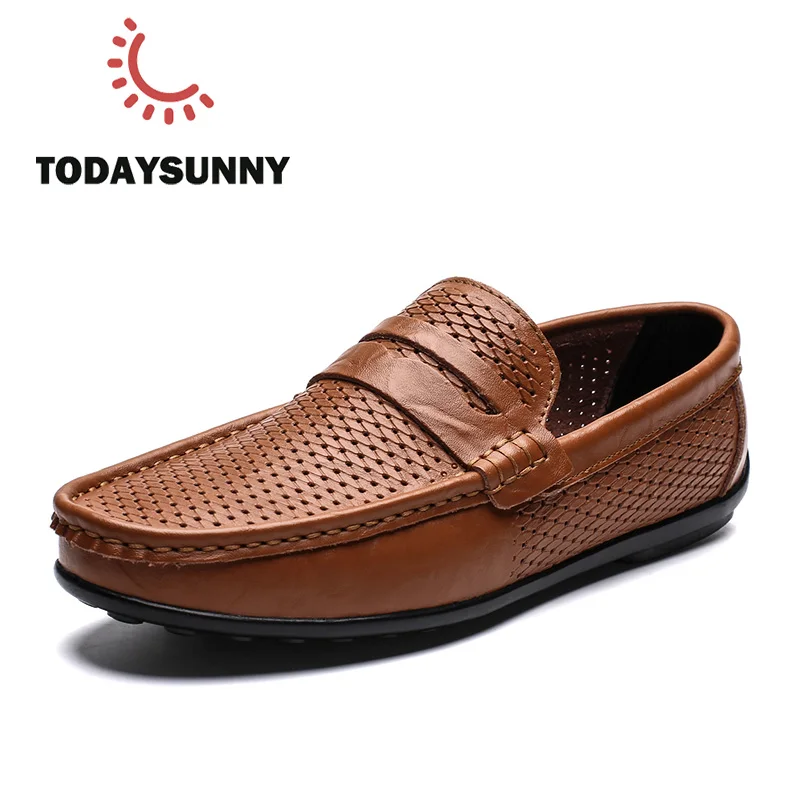 Мокасины мужские из натуральной кожи повседневные туфли эспадрильи плоская