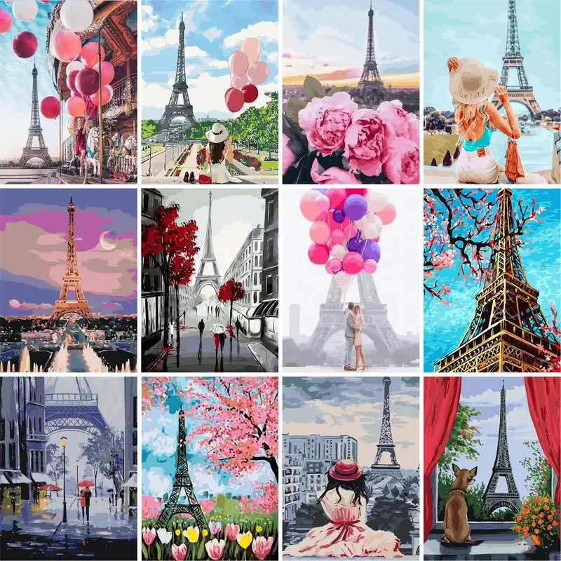

RUOPOTY Painting By Number Iron Tower Landscape Drawing Canvas Acrylic Pictures By Number Adults Wall Art Gift Home Decor