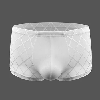 

Mesh U Convex Pouch Boxers Oil Glossy Shiny Fetish Gay Underwear Transparent Sexy Boxer Men Bodystocking Lingerie Boxershorts