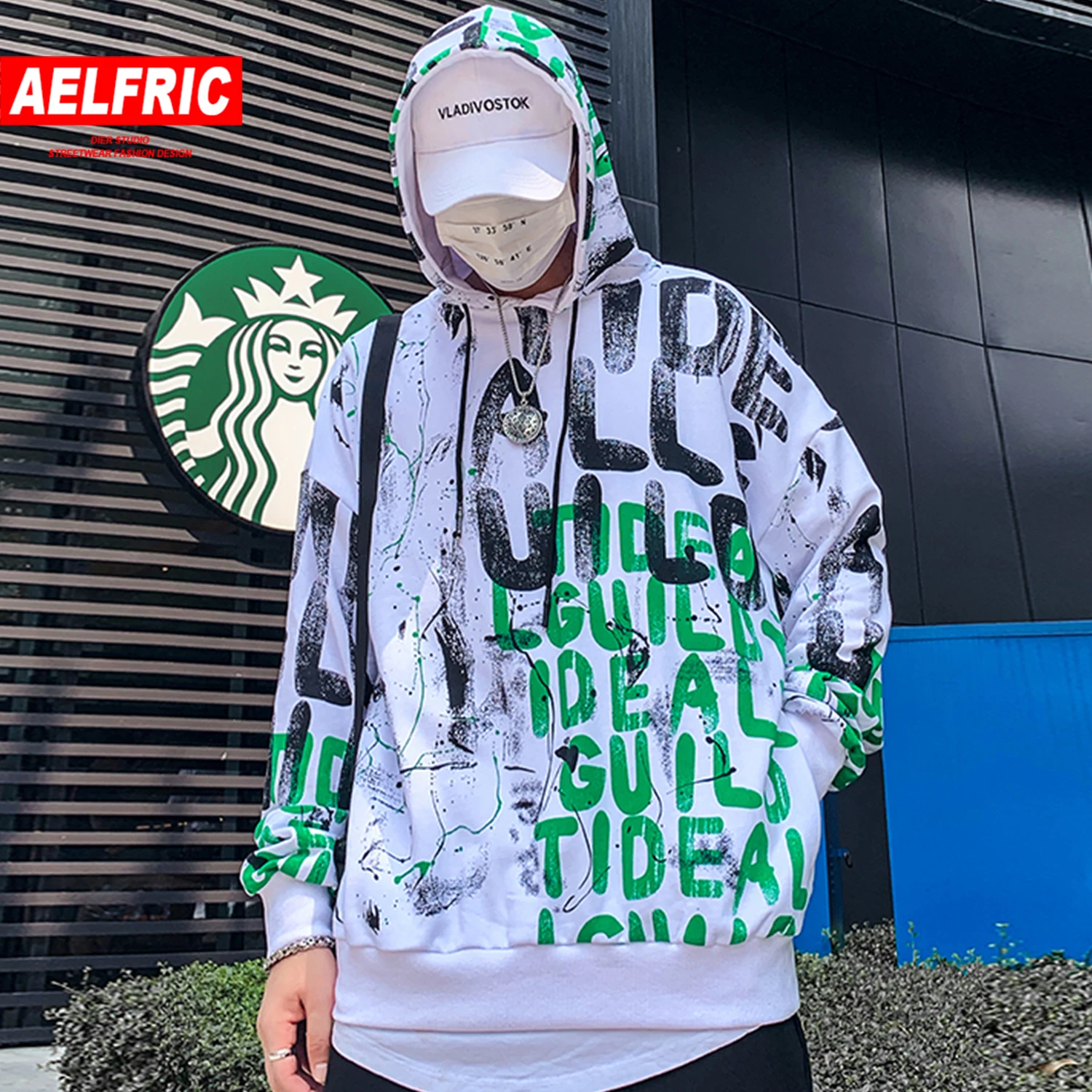 

AELFRIC Color Clock Letter Garffiti Pullover Men 2019 Autumn Harajuku Streetwear Hooded Sweatshirt Hip Hop Casual Cotton Hoodies