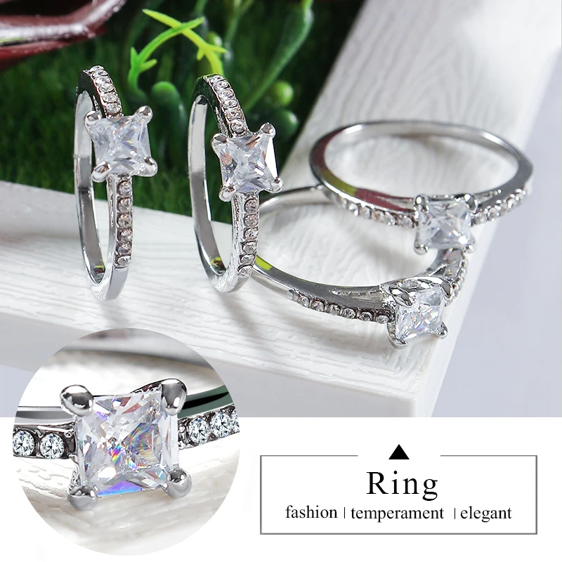SHUANGR Кристалл Циркон 4 когти серебряного цвета кольцо элегантные блестящие кольца для женщин Свадебные обручальные ювелирные Кольца Подарочные