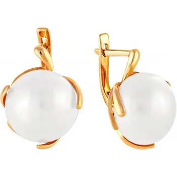 

Примаэксклюзив earrings with 2 pearls in red gold