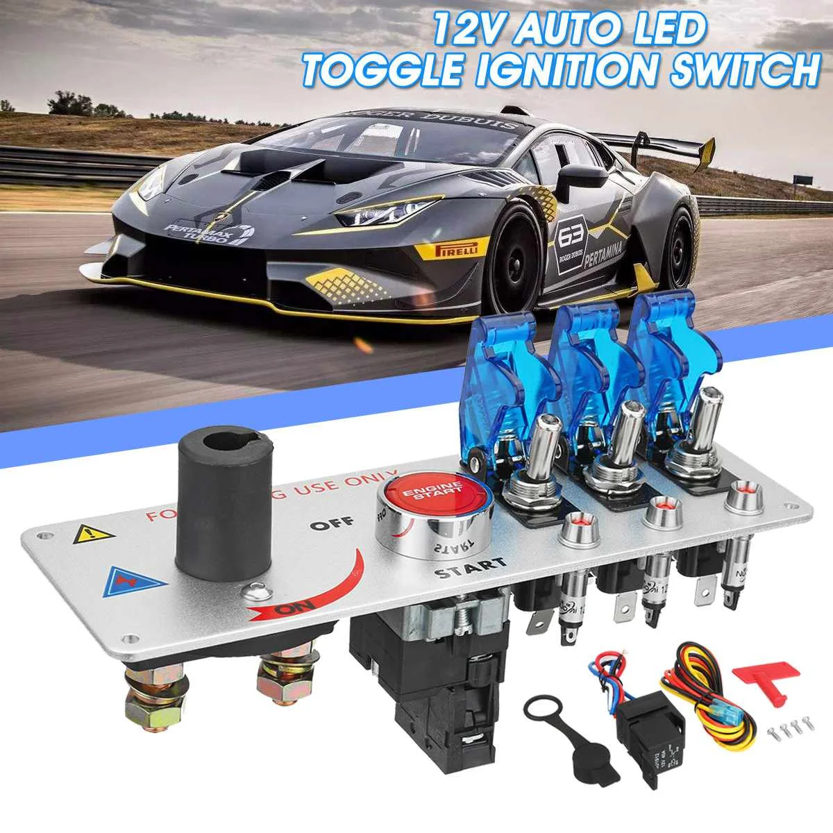 

Auzan DC 12V 30A 195x67x3mm Auto LED Toggle Ignition Switch Panel Kit Racing Vehicle Engine Start Push Button Set For Racing Car