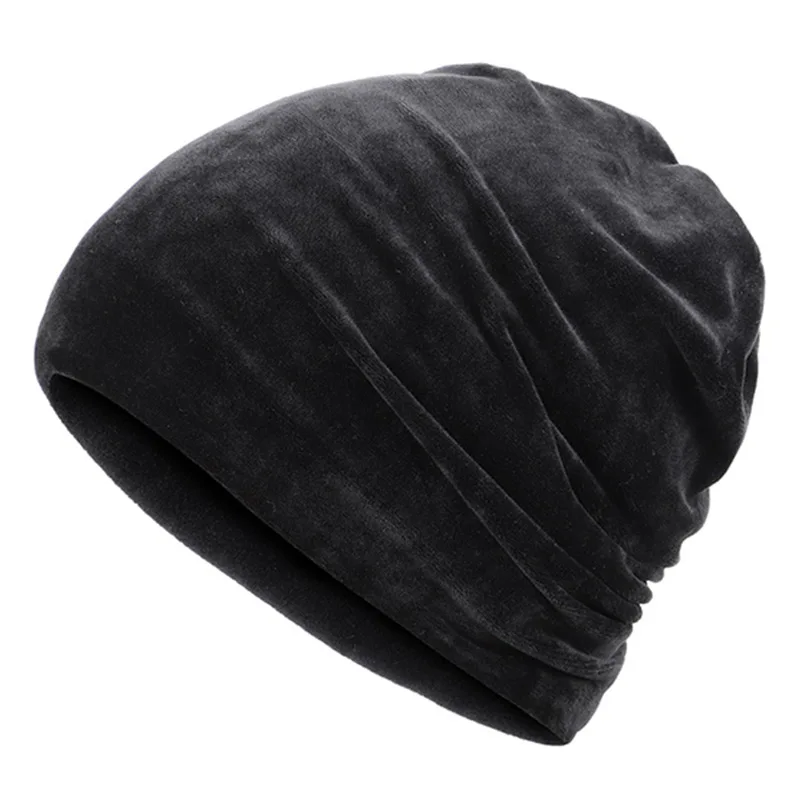 Новая мода высокое качество бархатная ткань Повседневная шапка осень зима дамы громоздкие Стразы бини Gorras мягкая шапка Skullies - Цвет: Black-1