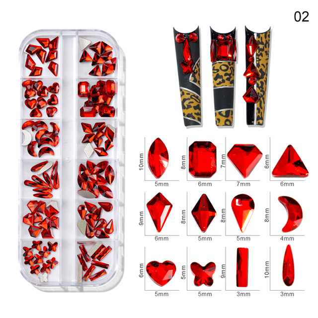 Box AB/Colorful Hotfix Rhinestones MIxed Size Flatback Crystal Diamond Gems 3D Glitter Nail Art Luxurious Decorations