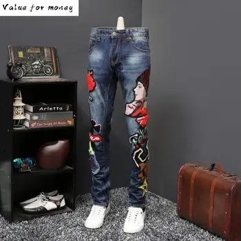 

Embrodiery Wormanship Heavy Jeans New High Quality Designer Pants Nightclub Party Jeans Men Trousers Slim Fit